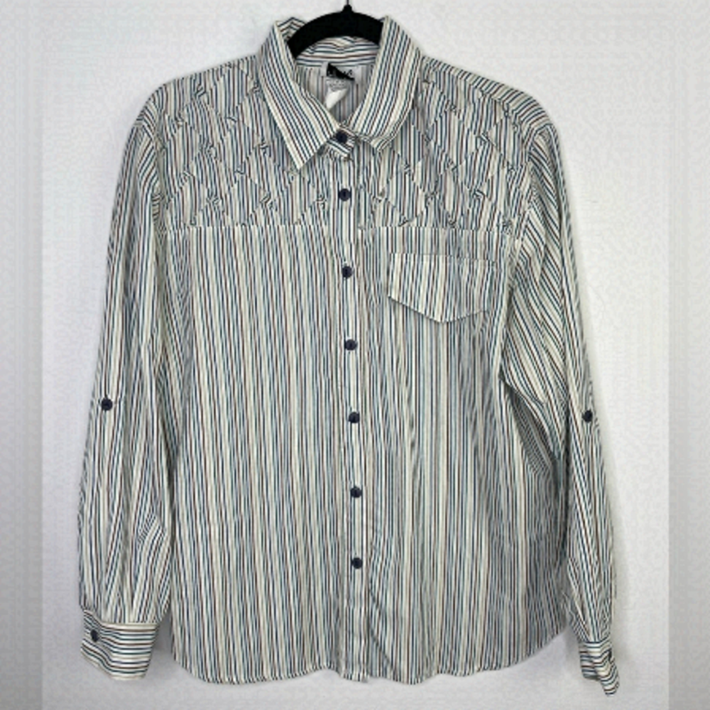 VINTAGE made in USA stripes normcorp buttons blouse